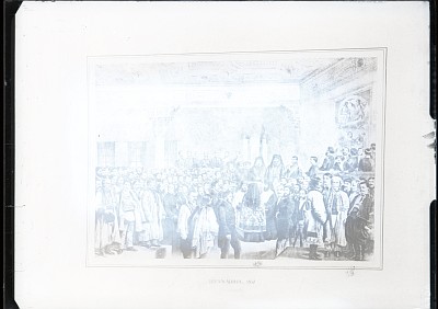Solemnitatea deschiderii Divanului Ad-hoc la 29 septembrie 1857 în București, litografie de Carol Popp de Szathmáry