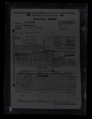 Cartelă fiscală 1939 aparținând servitoarei Zipfel Pauline