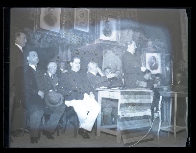 Dr. Nicolae Lupu, Mihail Ghelmegeanu, Ion Mihalache și Virgil Madgearu la întrunirea național-țărănistă de la sala Marna